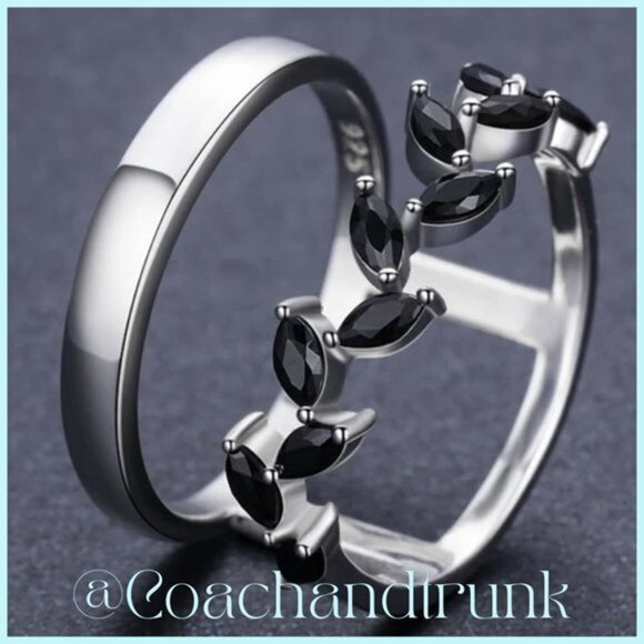 Black Spinel Marquise Prong Set Silver Hyperbole Ring NWT Size 7 - Picture 4 of 5